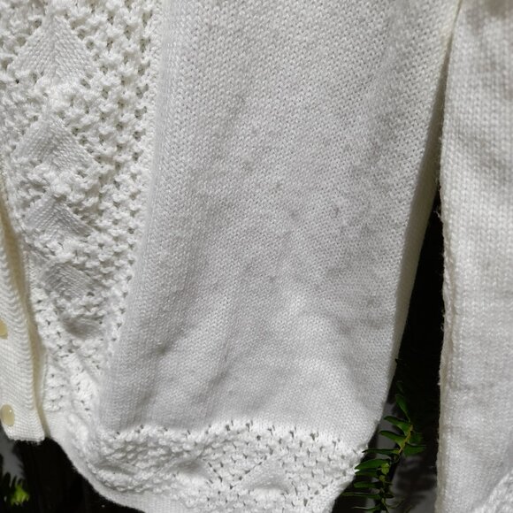 Vintage 60s Cardigan Sweater White Large 43" Bust Moonglow Buttons - Picture 8 of 12